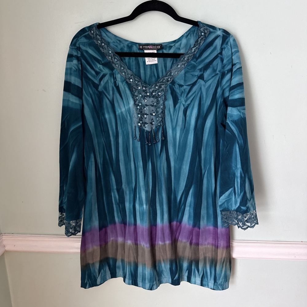 The Pyramid Collection Artsy‎ L Tunic Top Colorful Flowy Fairycore Whimsigoth
